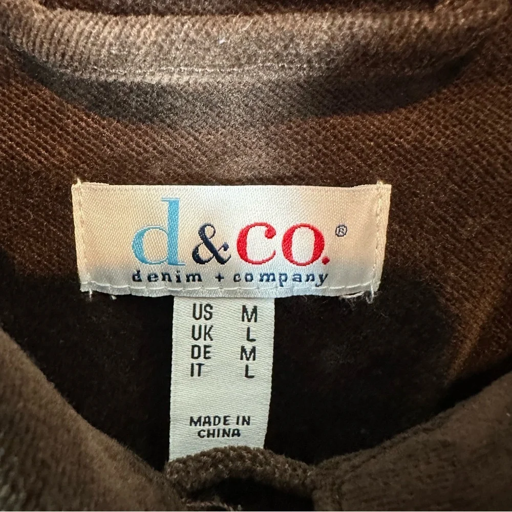 D & CO. Women's Medium Long Chocolate Brown Corduroy Button Down Trucker Jacket
